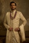 Shop_Ankit V Kapoor_Ivory Embroidery Mehraan Woven Silk Sherwani Set _Online_at_Aza_Fashions