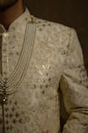 Ankit V Kapoor_Ivory Pearls, Sequins Roshaan Designer Sherwani Set _at_Aza_Fashions
