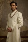 Buy_Ankit V Kapoor_Ivory Pearls Afreen Woven Silk Sherwani Set _Online_at_Aza_Fashions