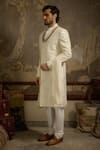 Shop_Ankit V Kapoor_Ivory Pearls Afreen Woven Silk Sherwani Set _Online_at_Aza_Fashions