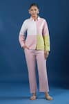 Buy_Naintara Bajaj_Pink Cotton, Linen Collared Color Block Shirt And Pant Set _at_Aza_Fashions