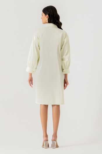 Shop_K-Anshika_Mint Cotton Embroidery, Beads, Sequins Collared Green Floral Shirt Dress _at_Aza_Fashions