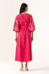 Shop_K-Anshika_Pink Cotton Embroidery V-neck Fuchsia Dress With Belt _at_Aza_Fashions