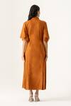 Shop_K-Anshika_Brown Cotton Embroidery, Beads, Sequins Collared Rust Shirt Dress _at_Aza_Fashions