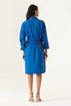 Shop_K-Anshika_Blue Cotton Embroidery, Beads, Sequins Collared Cobalt Floral Shirt Dress _at_Aza_Fashions
