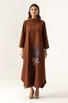 Buy_K-Anshika_Brown Cotton Embroidery, Beads, Sequins Cowl Neck Mocha Dress _at_Aza_Fashions