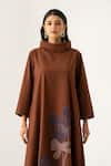 K-Anshika_Brown Cotton Embroidery, Beads, Sequins Cowl Neck Mocha Dress _Online_at_Aza_Fashions
