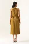 Shop_K-Anshika_Brown Cotton Embroidery Halter Neck Midi Dress _at_Aza_Fashions