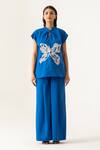 Buy_K-Anshika_Blue Cotton Embroidery, Beads, Sequins Keyhole Neck Cobalt Co-ord Set _at_Aza_Fashions