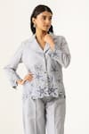 Buy_K-Anshika_Gray Cotton Embroidery Notched Neck Floral Grey Co-ord Set _Online_at_Aza_Fashions