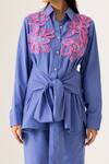 K-Anshika_Sky Blue Cotton Applique Collared Floral Co-ord Set _Online_at_Aza_Fashions