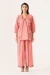 Buy K-Anshika Pink Cotton Beads, Sequins V-neck Blush Floral Co-ord Set at Aza Fashions Buy_K-Anshika_Pink Cotton Beads, Sequins V-neck Blush Floral Co-ord Set _at_Aza_Fashions