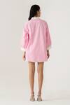 Shop_K-Anshika_Pink Cotton Beads, Sequins Collared Striped Shirt And White Shorts Set _at_Aza_Fashions
