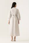 Shop_K-Anshika_Gray Embroidery Collared Grey Midi Shirt Dress With Belt _at_Aza_Fashions