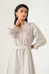 K-Anshika_Gray Embroidery Collared Grey Midi Shirt Dress With Belt _Online_at_Aza_Fashions