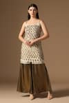 Buy_Rina Dhaka_Cream Net Sequins Square Neck Gold Kurta And Sharara Set _Online_at_Aza_Fashions