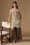 Buy_Rina Dhaka_Cream Net Sequins Square Neck Gold Kurta And Sharara Set _at_Aza_Fashions