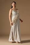 Rina Dhaka_Cream Satin, Net Embroidery Sweetheart Neck Saree Gown _Online_at_Aza_Fashions