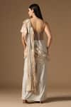 Shop_Rina Dhaka_Cream Satin, Net Embroidery Sweetheart Neck Saree Gown _at_Aza_Fashions