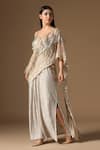 Buy_Rina Dhaka_Cream Satin, Net Embroidery Sweetheart Neck Saree Gown _Online_at_Aza_Fashions
