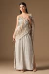 Buy_Rina Dhaka_Cream Satin, Net Embroidery Sweetheart Neck Saree Gown _at_Aza_Fashions