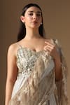 Rina Dhaka_Cream Satin, Net Embroidery Sweetheart Neck Saree Gown _at_Aza_Fashions