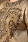 Shop_Rina Dhaka_Gold Lurex, Linen Beads, Sequins Round Neck Kurta And Pant Set 