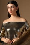 Rina Dhaka_Gold Lurex Off-shoulder Metallic Saree Gown _Online_at_Aza_Fashions