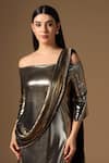 Buy_Rina Dhaka_Gold Lurex Off-shoulder Metallic Saree Gown _Online_at_Aza_Fashions