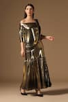 Shop_Rina Dhaka_Gold Lurex Off-shoulder Metallic Saree Gown _Online_at_Aza_Fashions