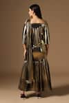 Shop_Rina Dhaka_Gold Lurex Off-shoulder Metallic Saree Gown _at_Aza_Fashions
