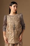 Rina Dhaka_Gold Sequins, Embroidery Round Neck Kurta And Gharara Set _Online_at_Aza_Fashions