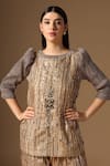 Rina Dhaka_Gold Sequins, Embroidery Round Neck Kurta And Gharara Set _at_Aza_Fashions