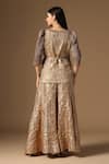 Shop_Rina Dhaka_Gold Sequins, Embroidery Round Neck Kurta And Gharara Set _at_Aza_Fashions