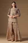Buy_Rina Dhaka_Gold Sequins, Embroidery Round Neck Kurta And Gharara Set _at_Aza_Fashions