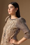 Rina Dhaka_Gold Sequins, Embroidery Round Neck Kurta And Gharara Set _Online