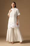 Rina Dhaka_Off White Cotton Embroidery Round Neck Tunic And Sharara Set _Online_at_Aza_Fashions