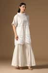 Buy_Rina Dhaka_Off White Cotton Embroidery Round Neck Tunic And Sharara Set _Online_at_Aza_Fashions