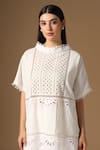 Rina Dhaka_Off White Cotton Embroidery Round Neck Tunic And Sharara Set _at_Aza_Fashions
