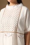 Rina Dhaka_Off White Cotton Embroidery Round Neck Tunic And Sharara Set _Online