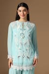 Rina Dhaka_Blue Georgette Beads, Embroidery Round Neck Marine Kurta And Salwar Set _Online_at_Aza_Fashions