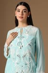 Buy_Rina Dhaka_Blue Georgette Beads, Embroidery Round Neck Marine Kurta And Salwar Set _Online_at_Aza_Fashions