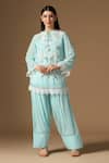 Buy_Rina Dhaka_Blue Georgette Beads, Embroidery Round Neck Marine Kurta And Salwar Set _at_Aza_Fashions