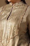 Buy_Rina Dhaka_Gold Linen Sequins Mandarin Collar Lame Kurta Sharara Set _Online_at_Aza_Fashions
