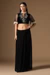 Buy_Rina Dhaka_Black Georgette Beads, Lace Keyhole Neck Skirt Saree Set With Dupatta _Online_at_Aza_Fashions