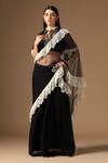 Buy_Rina Dhaka_Black Georgette Beads, Lace Keyhole Neck Skirt Saree Set With Dupatta _at_Aza_Fashions