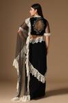 Shop_Rina Dhaka_Black Georgette Beads, Lace Keyhole Neck Skirt Saree Set With Dupatta _at_Aza_Fashions