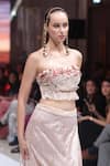 Shop_Rina Dhaka_Pink Net Fabric Flowers, Sequins Square Neck Baby Embroidered Top And Skirt Set _at_Aza_Fashions