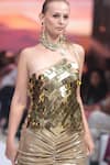 Rina Dhaka_Gold Net One Shoulder Metallic Coin Top _Online_at_Aza_Fashions