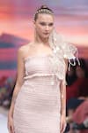 Shop_Rina Dhaka_Pink Net Open Neck Off Shoulder Tube Dress _at_Aza_Fashions